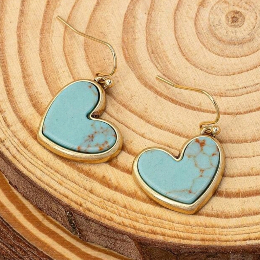 Gold and Turquoise Heart Earrings - Picture 4 of 4